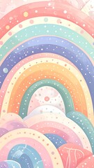 Pastel rainbow arches with stars and dots