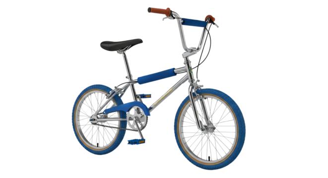 Vintage BMX bike from the 80s with a sleek design and classic colors isolated on a white background