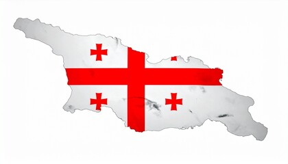 The flag of Georgia filling the map silhouette of Georgia bold red cross design isolated on white background
