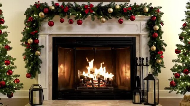 Cozy Fireplace Burning Brightly with Flickering Flames and Warm Embers in a Modern Living Room