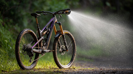 A bike with a spray of water on it