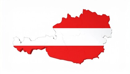 Fototapeta premium The flag of Austria placed inside the country map silhouette realistic red and white bands isolated on white background 