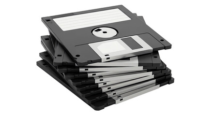 Stack of blank floppy disks represents retro 1980s technology in a vintage collection setup