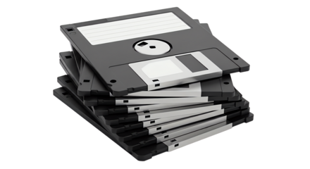 Stack of blank floppy disks represents retro 1980s technology in a vintage collection setup