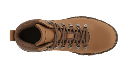 Isolated casual work boot a top view hiking wear footwear fashion with laces and eyelets