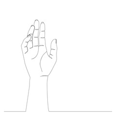 Single line drawing of a raised hand isolated on a white background