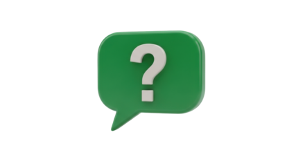 Isolated green speech bubble with question mark for support or discussion or faq