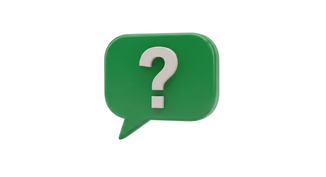 Isolated green speech bubble with question mark for support or discussion or faq