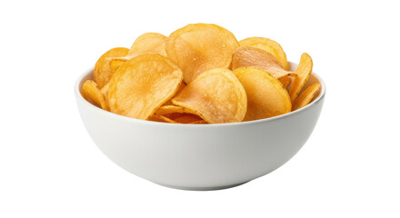 Isolated bowl of golden salty potato chips snack food, party appetizer comfort food