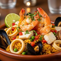 Delicious Seafood Paella Dish.