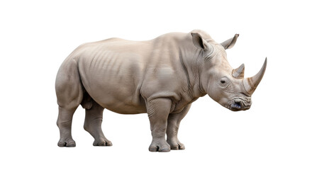 Isolated herbivore rhinoceros standing in full size body view studio shot no background