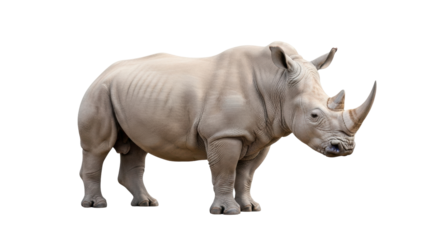 Isolated herbivore rhinoceros standing in full size body view studio shot no background