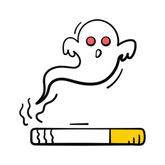 Spooky ghost smoking cigarette illustration for horror Halloween art