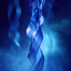 Azure ribbon spirals with depth, set on misty blue