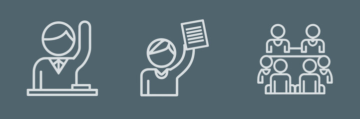 Vector icon sheet with teacher, student holding paper, and students in circle in chalkboard style – Great for classroom teaching, group learning, or educational materials