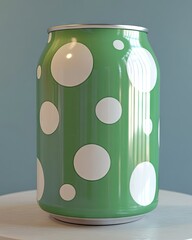 Green can with white dots on round table