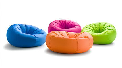 set of colored bean bag seats isolated on white or transparent png