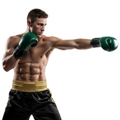 Naklejka premium Powerful boxer exhibiting muscular physique and intense focus during training session with