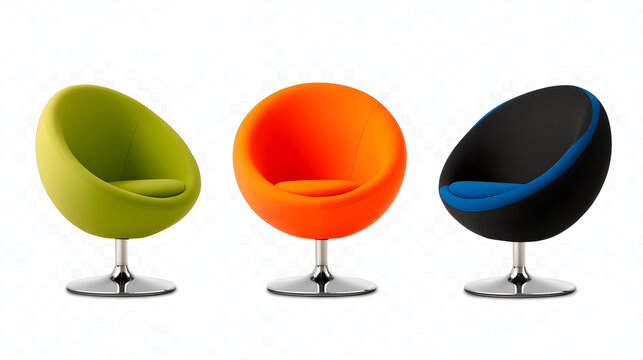 set of colored bean bag seats isolated on white or transparent png