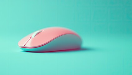 Pink/white computer mouse on a blue background, soft lighting