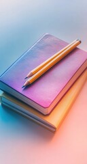 Stacked notebooks & pencils; colorful & bright