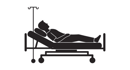 Patient lying in hospital bed with iv drip graphic silhouette