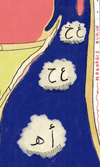 a throat with an Arabic alphabet to learn tajwid illustration. a hand painted digital education theme
