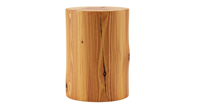 Isolated Wooden Stool Log Section, Natural Wood Texture, Cylinder Shape, Furniture Element