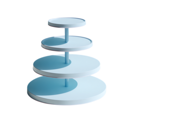 A light blue fourtier round cake stand isolated on transparent background