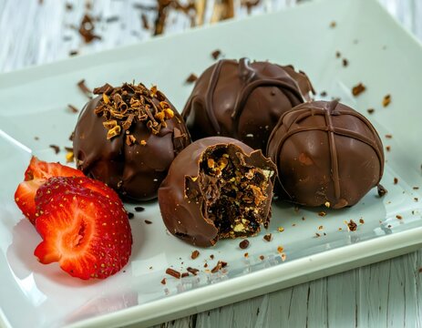 Decadent Chocolate Truffles with Fresh Strawberries