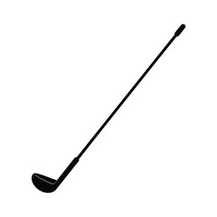 Simple black silhouette of a golf club on a clean white background