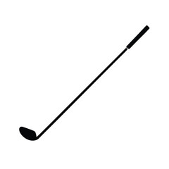 Simple black silhouette of a golf club on a clean white background