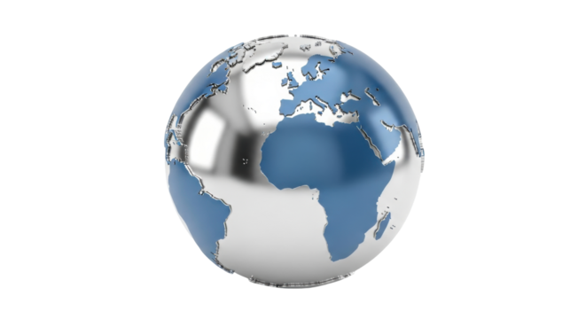 Isolated global depiction showing earth, continents, oceans, and geographic locations