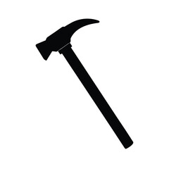 Simple black silhouette of a hammer on a clean white background
