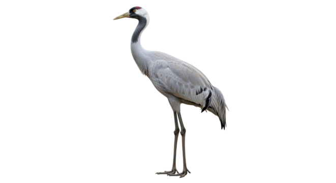 Isolated Demoiselle Crane standing tall, elegant bird in full, side view, wildlife picture