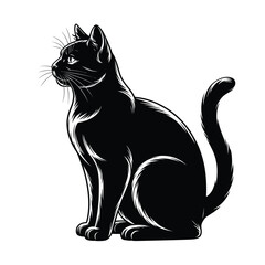 Elegant black cat sitting gracefully profile view