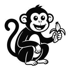 Fototapeta premium Cute cartoon monkey holding a banana with a happy expression