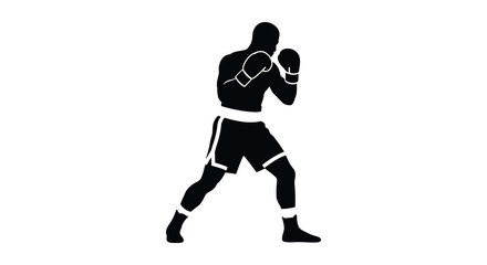 A powerful boxer in fighting stance dynamic athletic pose silhouette