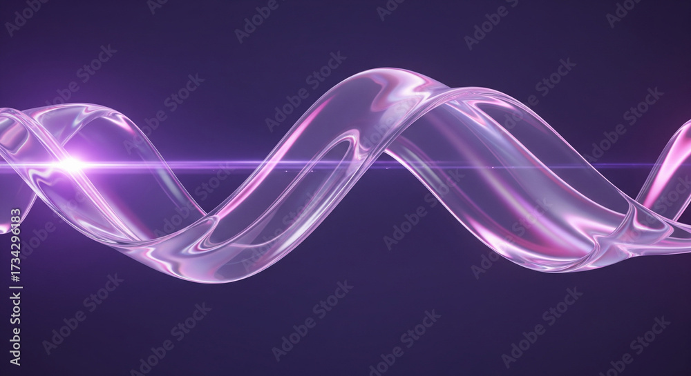 Poster 3d glass holographic liquid transparent ribbon wave line render. abstract fluid gradient tape. fluid