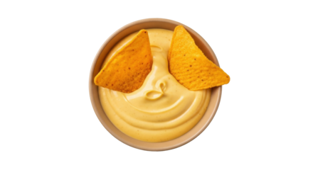 Isolated bowl of cheese dip with tortilla chips ready for dipping, Mexican food snack