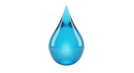 Isolated water drop shining with a blue color for purity and cleanliness and for fresh spa
