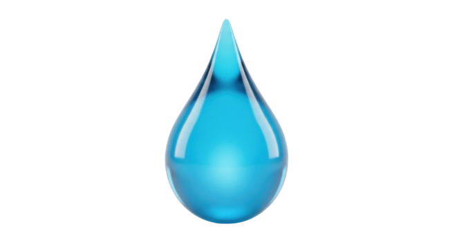 Isolated water drop shining with a blue color for purity and cleanliness and for fresh spa