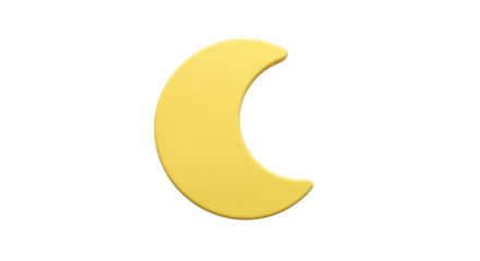 Isolated waxing crescent moon shape against a plain backdrop with a soft shadow, smooth surface