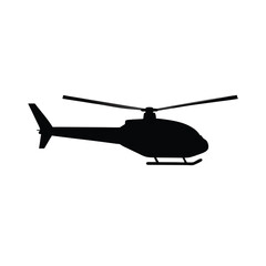Black helicopter silhouette isolated on a clean white background for aviation graphics