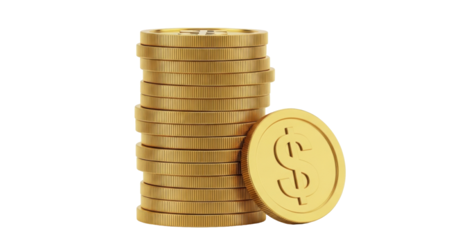Isolated stack of gold coins with Dollar symbol finance, wealth, banking and savings concept - Powered by Adobe