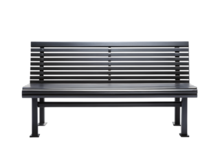 Isolated Dark Metal Park Bench with Slatted Back on Black Background