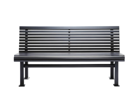 Isolated Dark Metal Park Bench with Slatted Back on Black Background