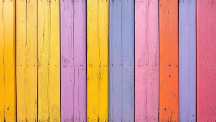 Colorful wood fence with vertical planks