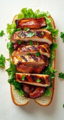 Open-face chicken, bacon, lettuce sandwich