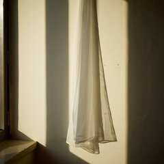 Realistic shadow of a flowing curtain cast on a wall